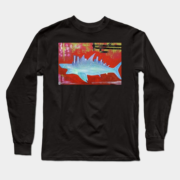 Megalodon Metropolis Long Sleeve T-Shirt by barbosaart